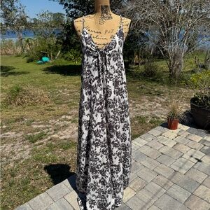 ANGL Floral Maxi Dress Size Medium Brown Cream
